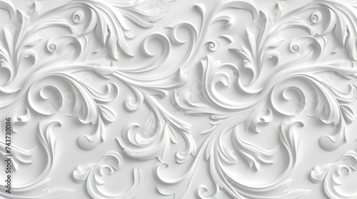 Ornate White Baroque Wall Paneling on Gray Background