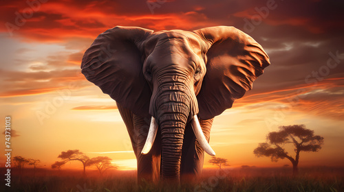 Portrait of elephant in close-up macro photography on dark background