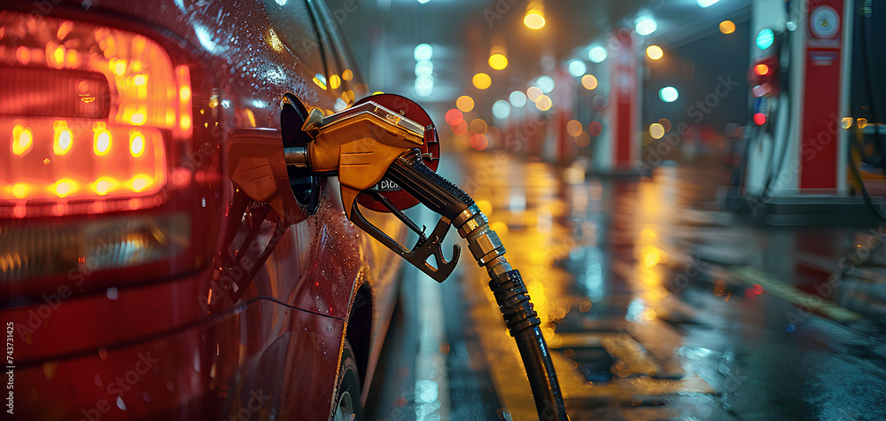 Gas pump nozzle in petrol station background Gas pump nozzle in petrol station background