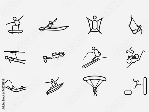 set of extreme sport adventure outline icon .Outdoor Activities Vector