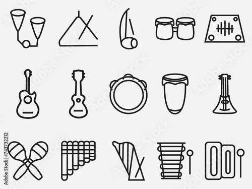 set of latin american musical instrument outline icon .traditional latino sound music vector illustration
