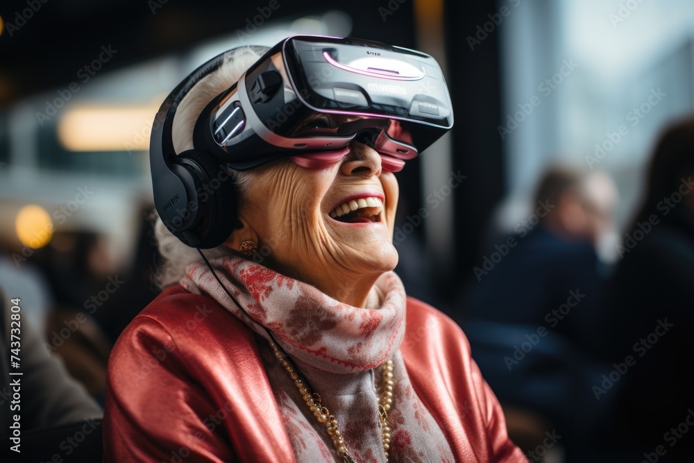 Joyful Senior Woman Experiencing Virtual Reality Technology Joyful Senior Woman Experiencing Virtual Reality Technology