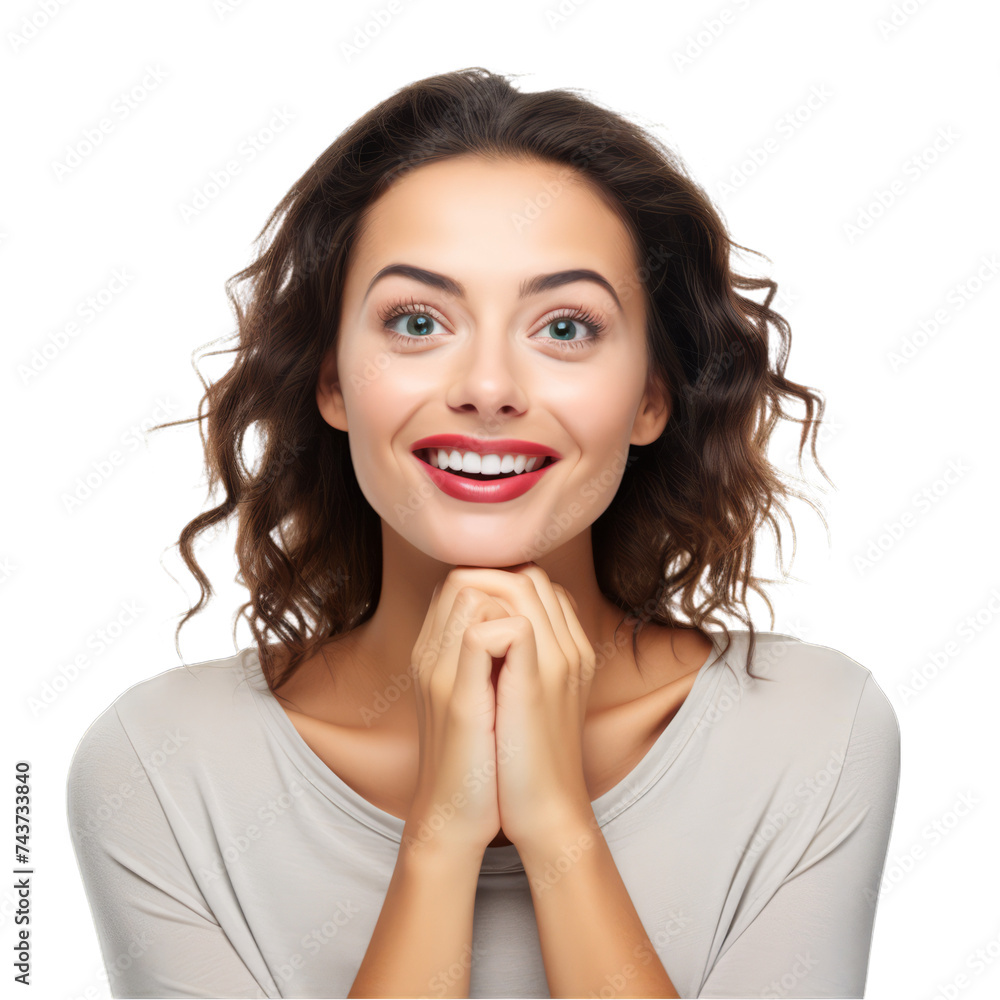 Headshot of an amused professional playfully touching isolated on white background Headshot of an amused professional playfully touching isolated on white background