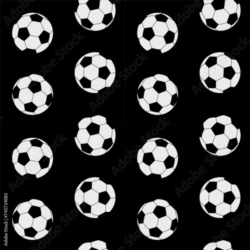 Seamless pattern of classic soccer balls on black background.