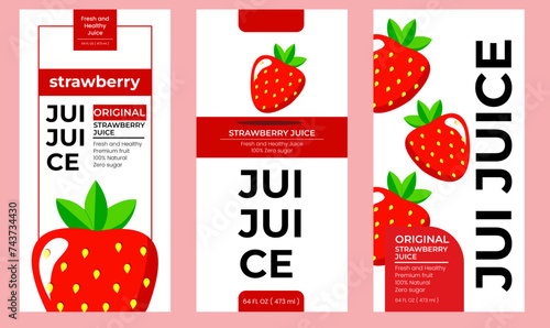 Juice Label Design Strawberry. Suitable for beverage, bottle, packaging, stickers, and  product packaging