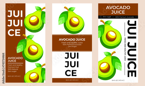 Avocado juice label design. Suitable for beverage, bottle, packaging, stickers, and  product packaging