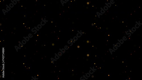 Abstract animation flickering glow gold bokeh bubble particles moving on black background. 4K 3D seamless looping orange red gold bokeh particles dust fly in the air.