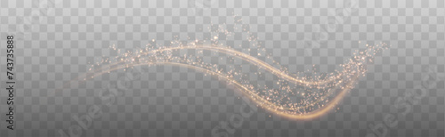 Christmas background. Powder dust light PNG. Magic shining gold dust. Fine, shiny dust bokeh particles fall off slightly. Fantastic shimmer effect. Vector illustrator. 