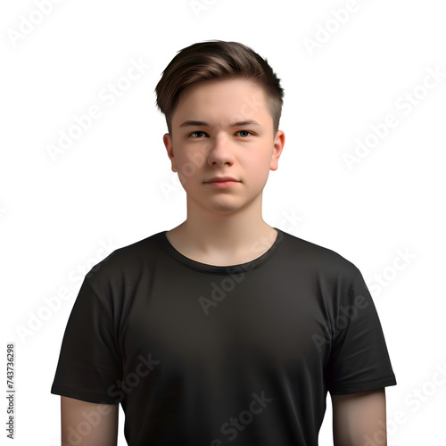 Portrait of a young man in a black T shirt isolated on white background