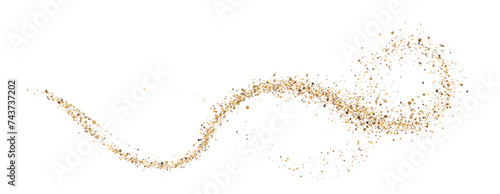 Vector illustration depicting coffee or chocolate powder in motion, creating a dust cloud that splashes on the ground. The background is light and isolated. Format PNG.	