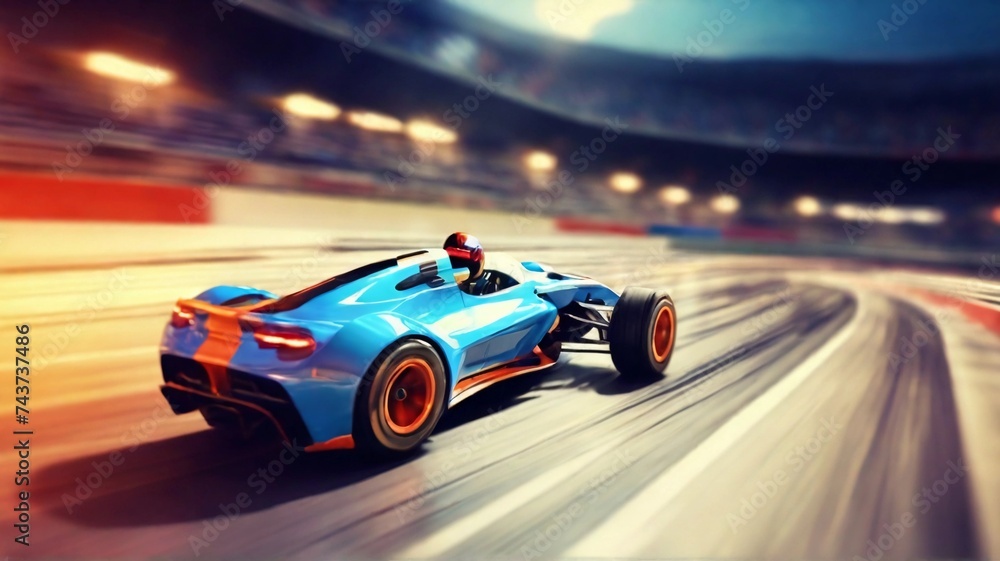 Racing Car Zooming Across the Track in High-Speed Pursuit ,car driving in night