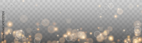 Bokeh light lights effect background. Gold dust PNG. Christmas background of shining dust Christmas glowing bokeh confetti and spark overlay texture for your design. 