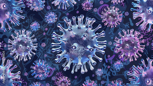 seamless virus  pollen pattern  blue and purple. Generative Ai.