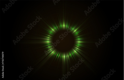 Magical green portals on the night scene. Glowing futuristic teleportation tunnel. 
Light circle with rays.  Light portal png. 