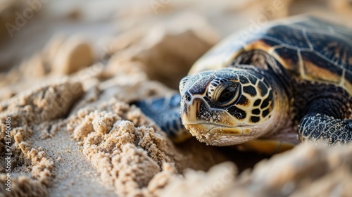 Newborn Sea Turtle Emerging from Sandy Nest