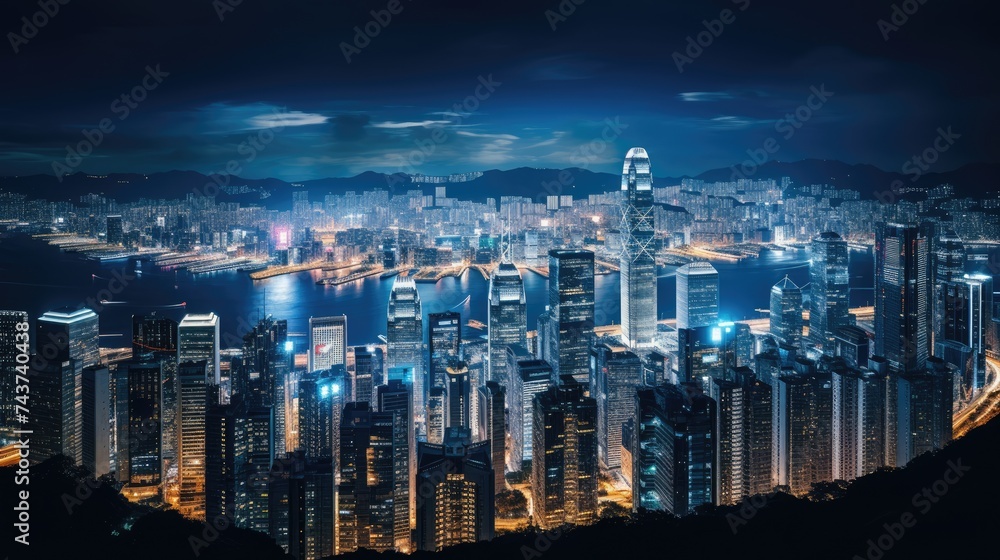 Fototapeta premium Neon-lit Cityscape: Captivating Night Scene