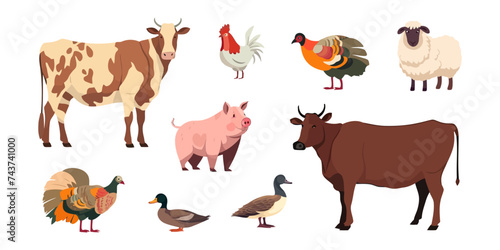 Animal farm set isolated on white background. Vector illustration