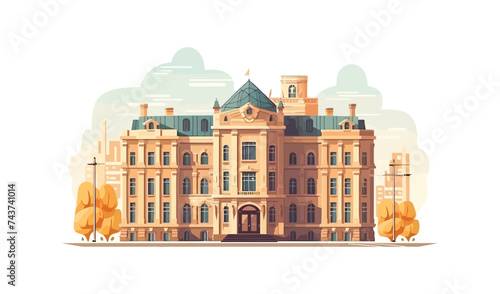 Victorian style house on a white background. Flat vector illustration