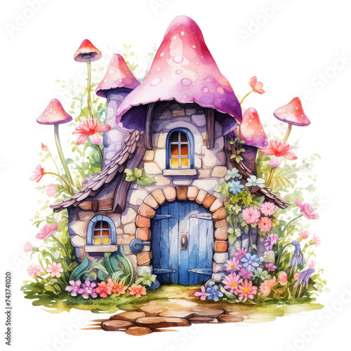 Watercolor Spring Fairy House Clipart