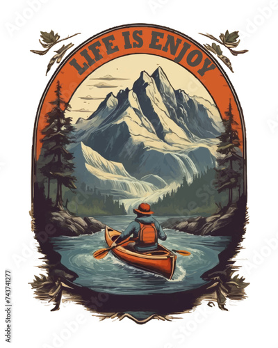 Vintage Retro Paddling Kayaking Kayker T-Shirt. Mountain Camping Design for Print