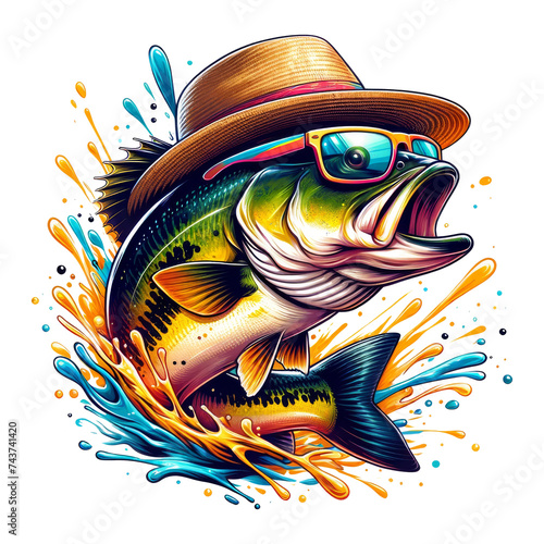 Artistic Funny Bass. Bass Fishing Clipart