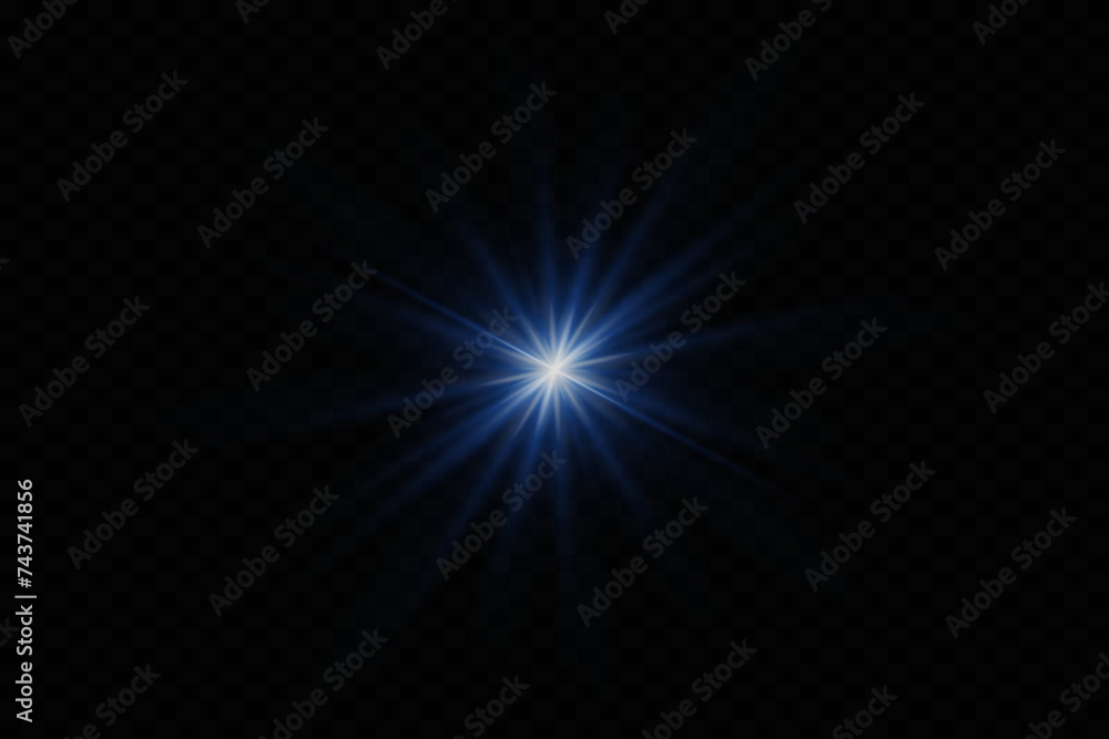 
Light effect of flare and lens. Flash of light with rays.