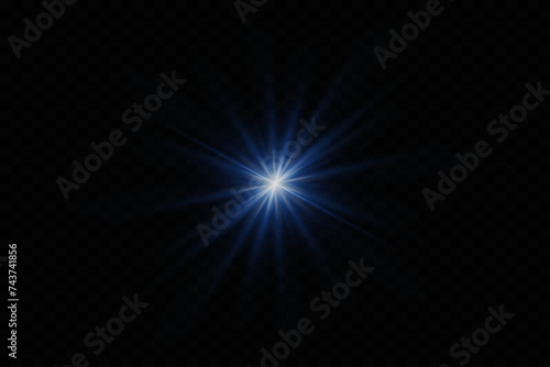  Light effect of flare and lens. Flash of light with rays.