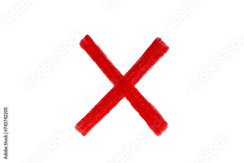 Hand drawn red x sign on transparent background