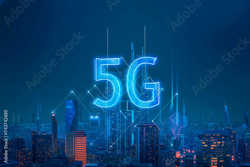 The modern creative communication and internet network connect in smart city . Concept of 5G wireless digital connection and internet of things future