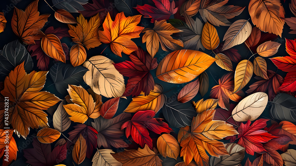 Fototapeta premium A rich tapestry of autumn leaves in varying shades, creating a warm and textured backdrop.