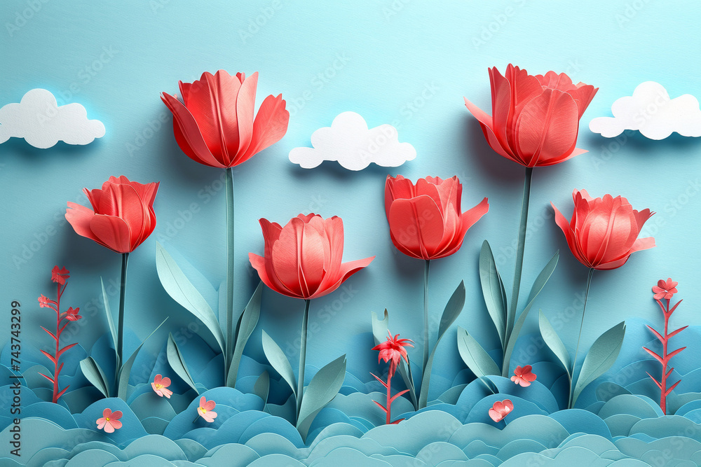 A vintage-inspired greeting featuring crafted paper flowers in vibrant spring colors.