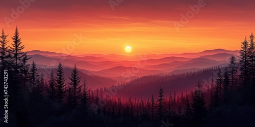 An enchanting landscape at sunrise or sunset, with mountains, mist, and vibrant colors in the sky. © Andrii Zastrozhnov