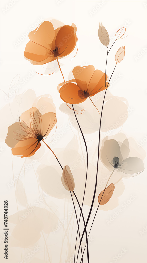 Digital Illustration of Stylized Abstract Flowers in Warm Tones