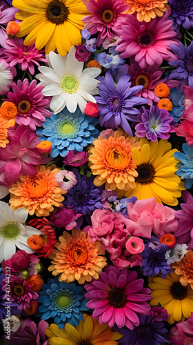 Vibrant Symphony of Multi-Colored Flowers: A Beautiful Burst of Nature's Vivid Hues