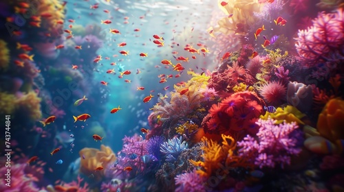 Enchanting Underwater Realm: Hyperrealistic Coral Reefs and Sea Creatures photo