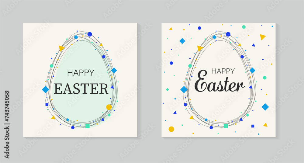 Abstract Easter background with eggs. Concept of a greeting card with geometric shapes. Collection. Vector illustration.