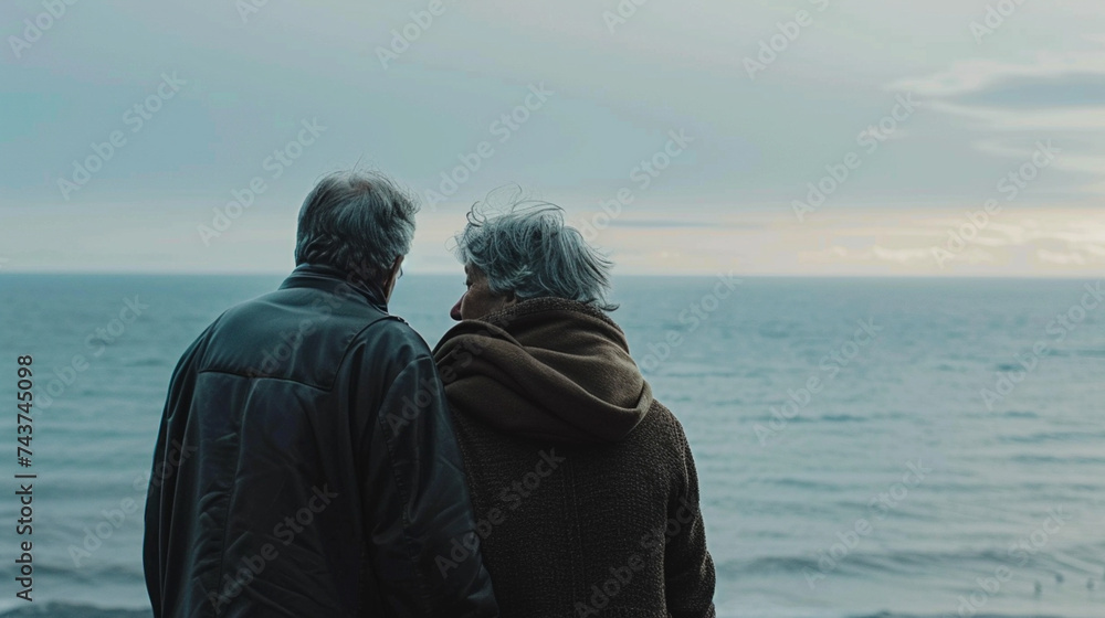 An older couple looking at the sea