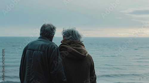 An older couple looking at the sea