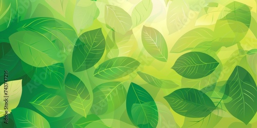 Lush green leaves layered over a radiant gradient background  symbolizing renewal and the essence of spring.