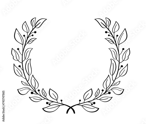 Black hand drawn laurel wreath frame certificate. depicting an award, achievement, heraldry, logo. Vector illustration