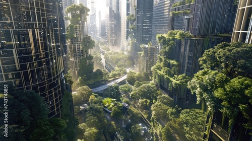 Futuristic Urban Landscape: Hyperrealistic Fusion of Nature and Technology