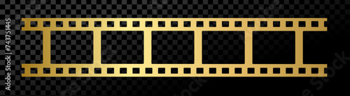 Seamless golden film strip or gold negative reel isolated on black background