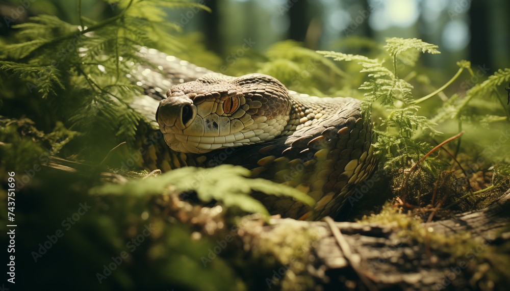 Obraz premium snake on a tree close-up. symbol of the year of the wooden snake.