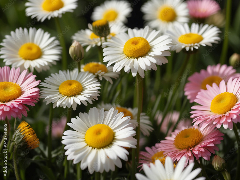 A field of daisy flowers on a sunny day A field of daisy flowers on a sunny day