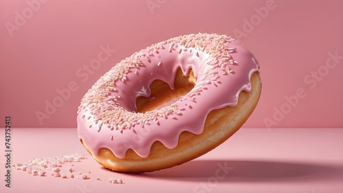 pink donut with white frosting and sprinkles on a pink background 3d rending 