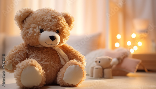 teddy bear on the background of a children's room. cute composition for a child's room. © Juli Puli