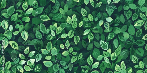 Dense foliage of dark and light green leaves in a rich, textured pattern, symbolizing lush nature.