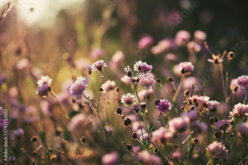 Flores silvestres moradas al atardecer