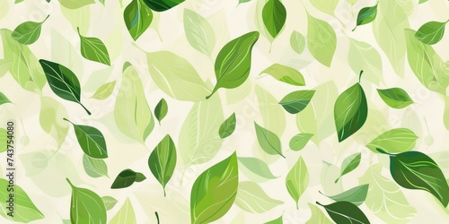 Vibrant leaf pattern on a pale background  symbolizing spring s renewal and the vitality of nature.