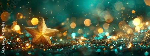 Golden stars background with lights and bokeh
